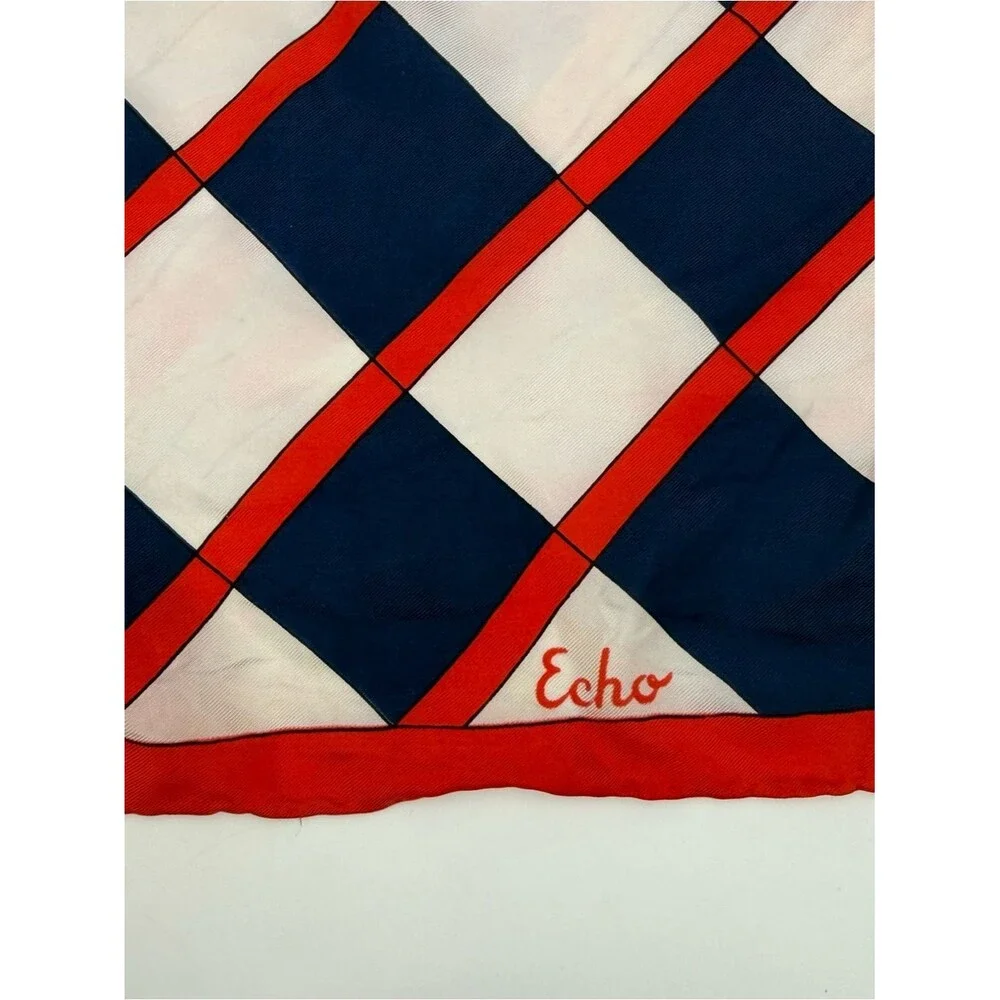 Echo Vintage Red Navy Square Scarf Retro Neck Hair Scarf Accessory Checker